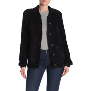 Susina Teddy Faux Fur Black Cardigan Sweater L