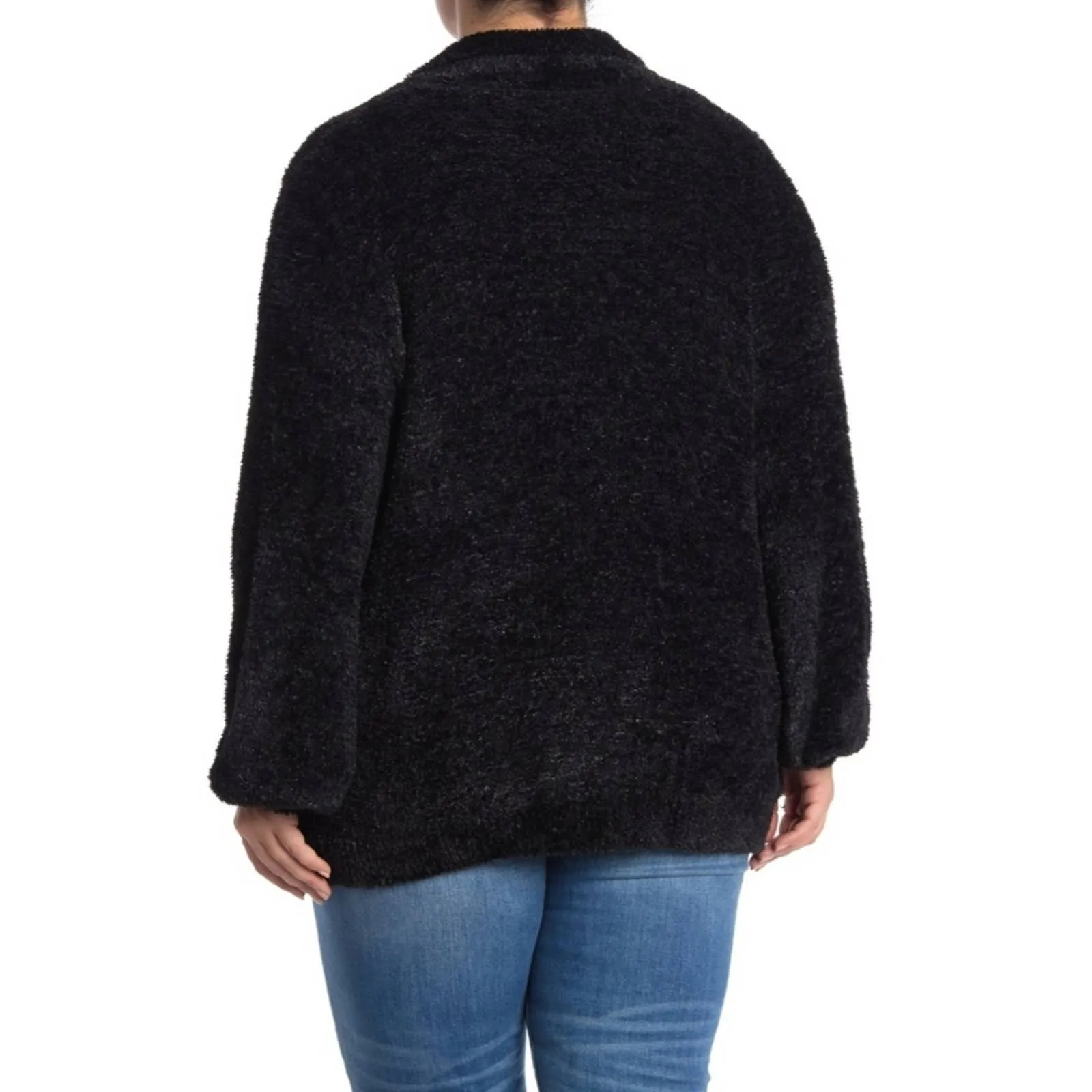 Susina Teddy Faux Fur Black Cardigan Sweater L