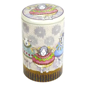 Tall Round Tin Caddy - Sheep in sweaters