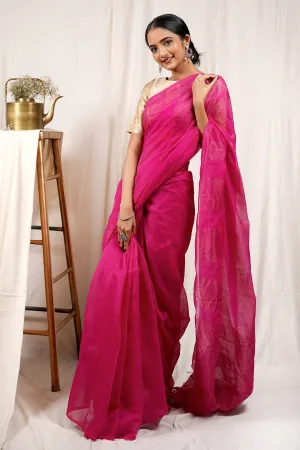 Teejh Fuschia Love Cotton Silk Zari Saree