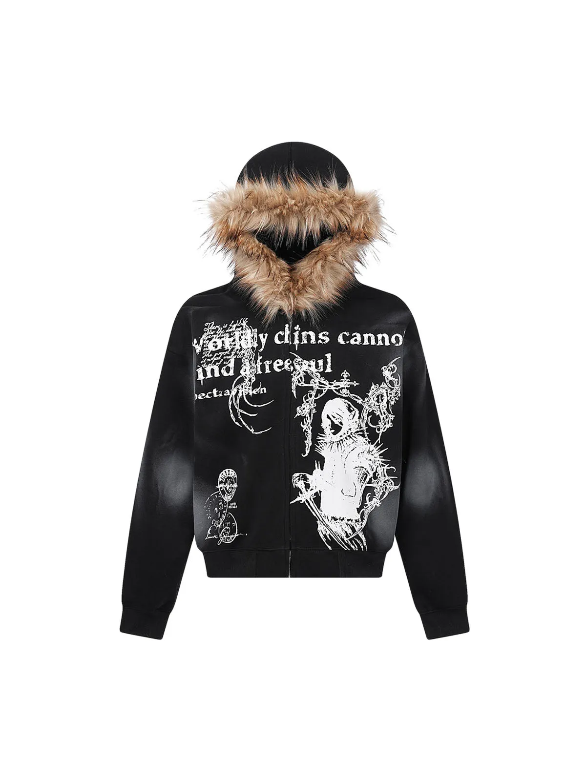 Thesupermade Fur Collar Wasteland Style Cardigan Zip UP Hoodie