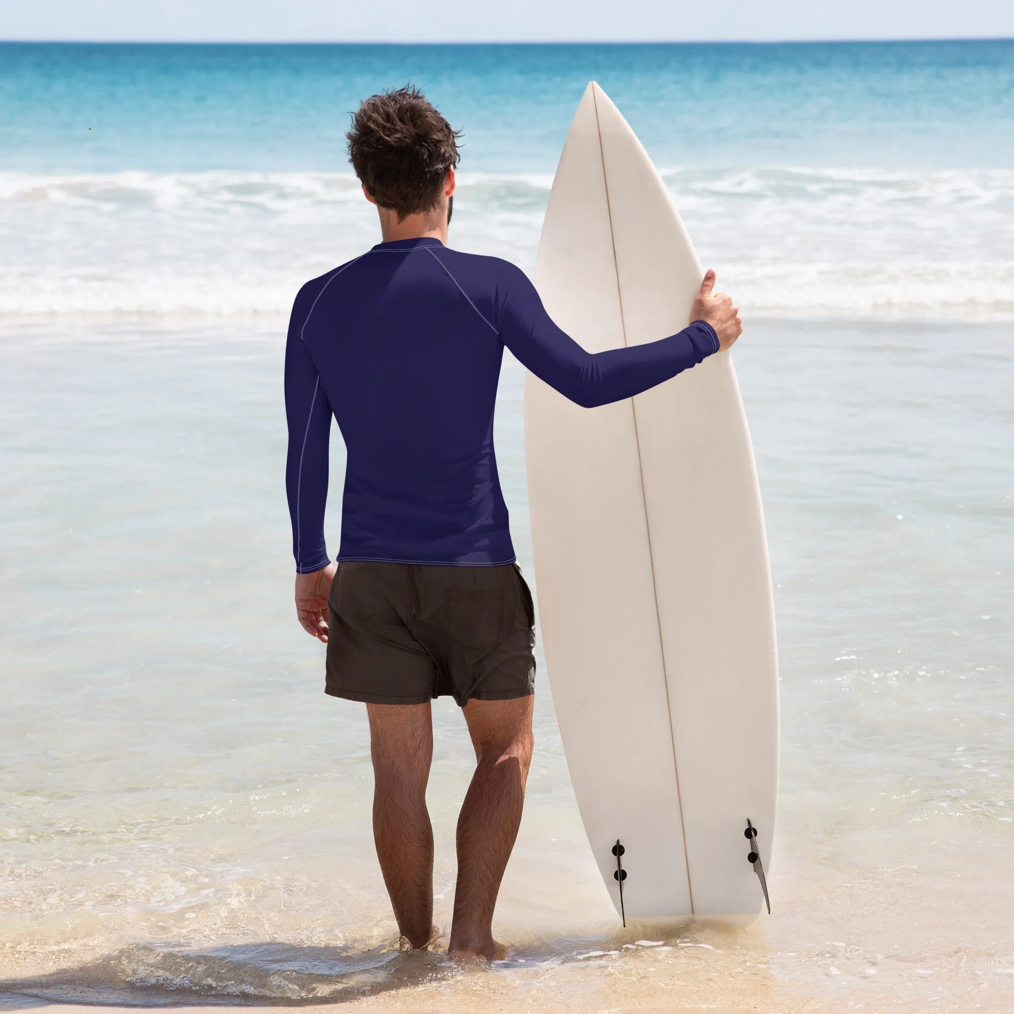 Timeless Comfort: Solid Color Rash Guard for Men - Midnight Blue