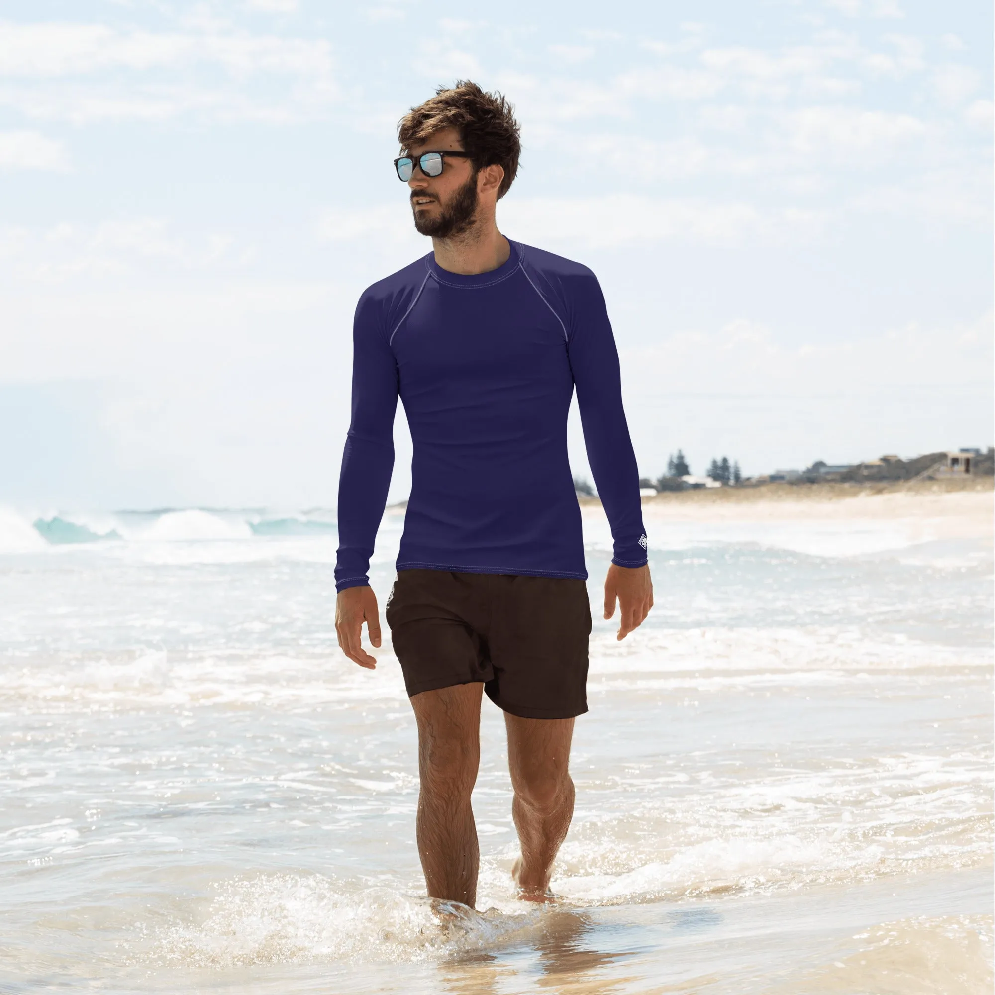 Timeless Comfort: Solid Color Rash Guard for Men - Midnight Blue