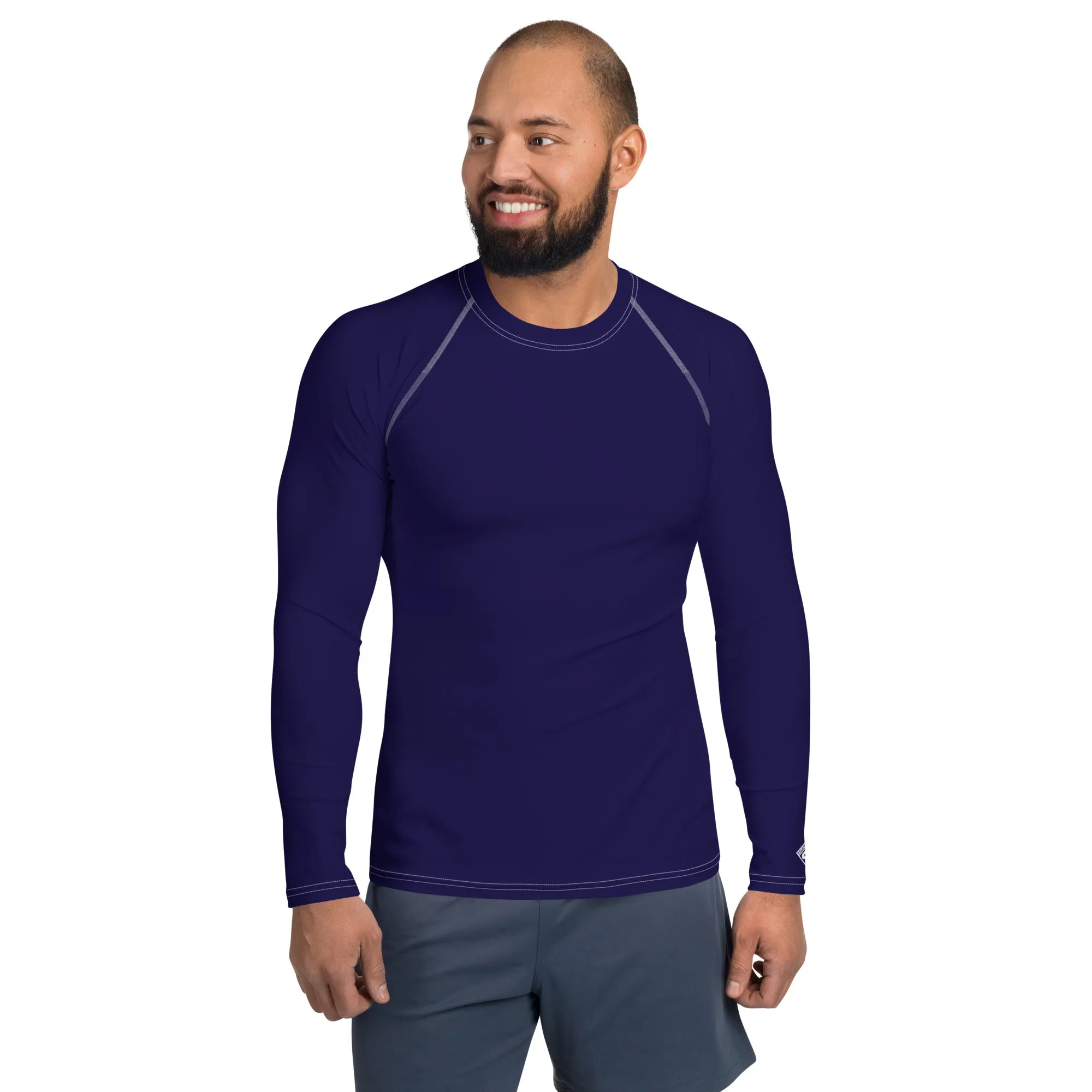 Timeless Comfort: Solid Color Rash Guard for Men - Midnight Blue