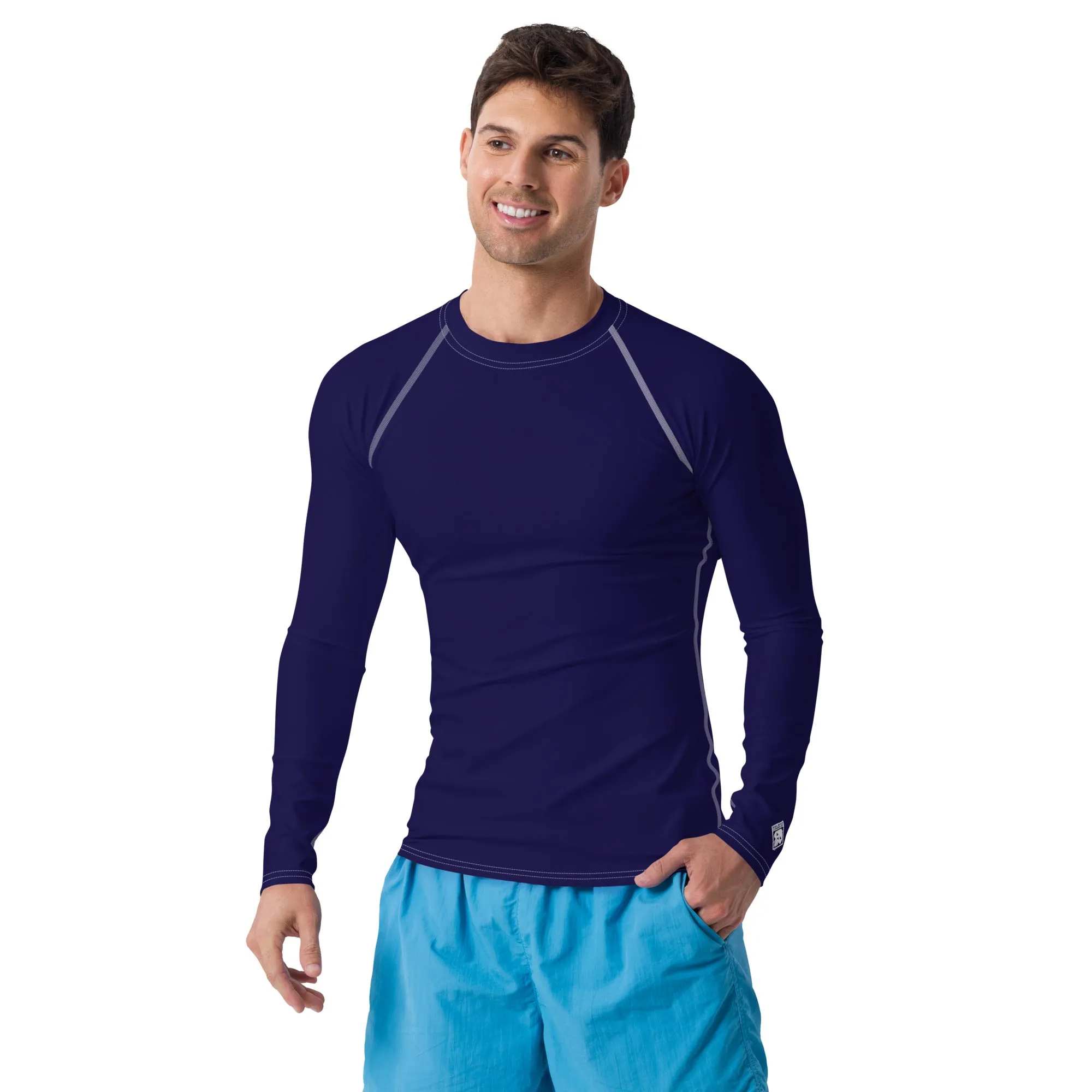 Timeless Comfort: Solid Color Rash Guard for Men - Midnight Blue