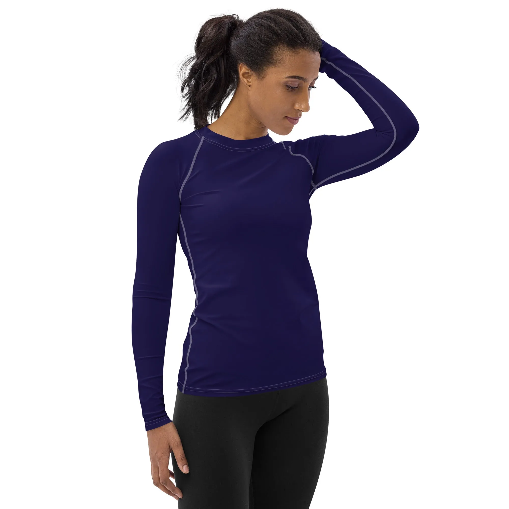 Timeless Style: Solid Color Rash Guard for Women - Midnight Blue