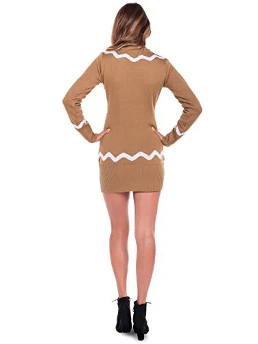 Tipsy Elves Women's Gingerbread Sweater Dress - Brown Ugly Christmas Sweater Dress: Small