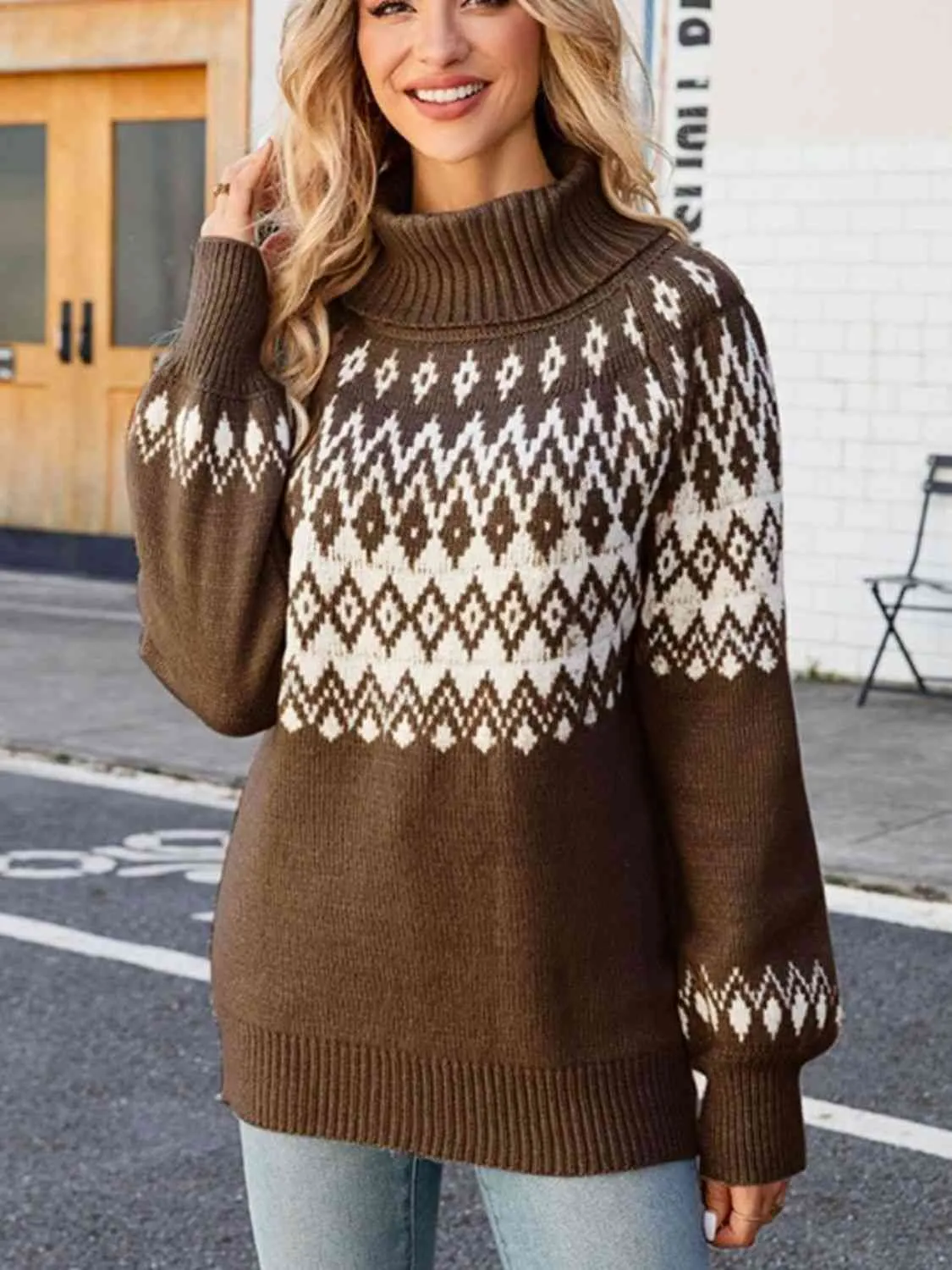 Turtleneck Lantern Sleeve Sweater