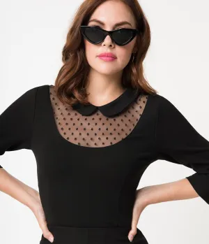 Unique Vintage Black Mesh & Swiss Dot Stretch Knit Fitz Top