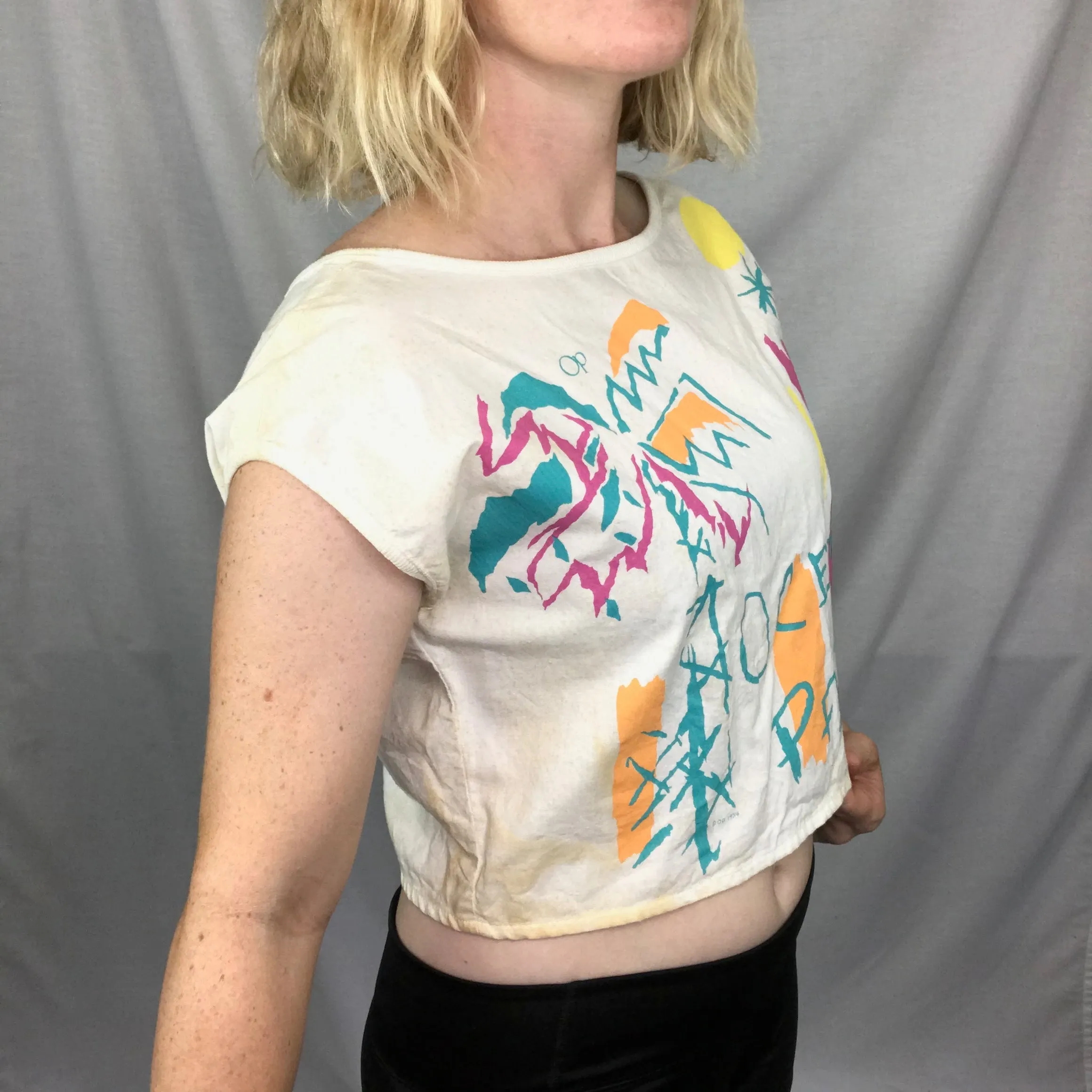 Vintage 1984 Ocean Pacific OP 1980s Surf Beach Skater Punk Crop Top T Shirt M